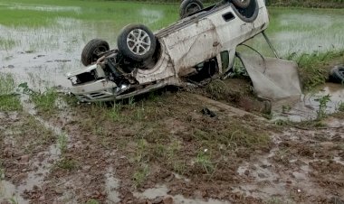 CARRO CAPOTA E CAI EM GRANJA DE ARROZ