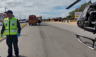 MOTOCICLISTA FICA GRAVEMENTE FERIDO APÓS ACIDENTE COM CAMINHÃO