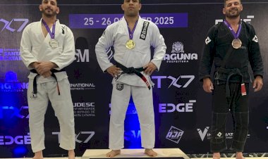 Criciumense Henrique Ceconi é campeão na categoria até 120 kg, na etapa de Laguna do AJP Tour