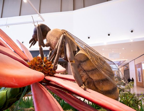 Abelha de oito metros é destaque de exposição com insetos gigantes no Nações Shopping