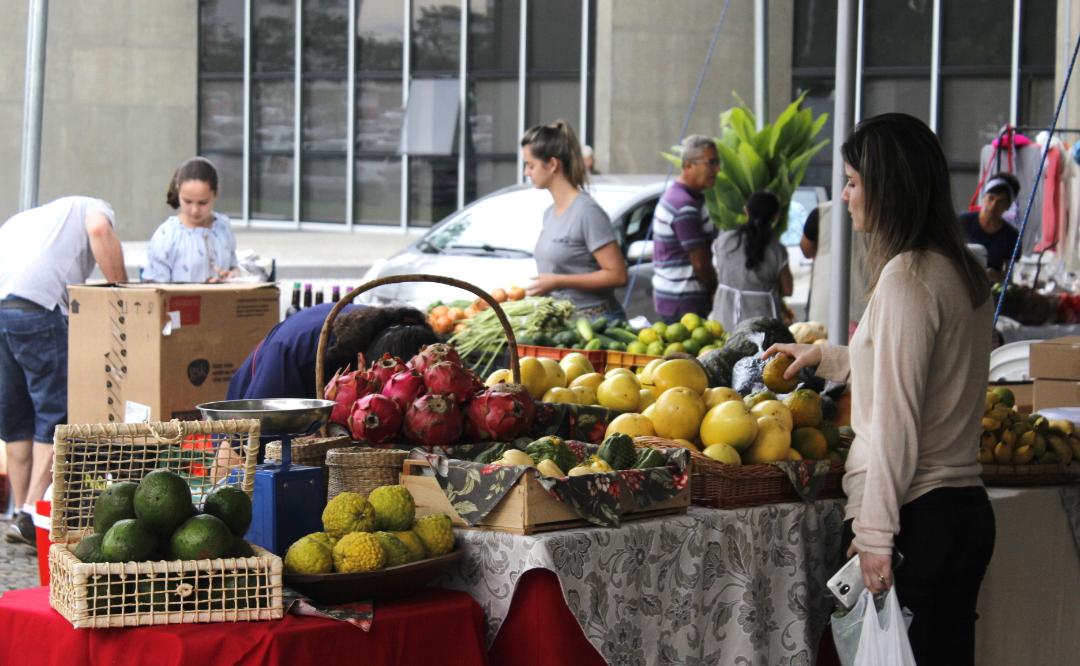 Feira da Agricultura Familiar atrai moradores e beneficia agricultores no Paço Municipal Marcos Rovaris